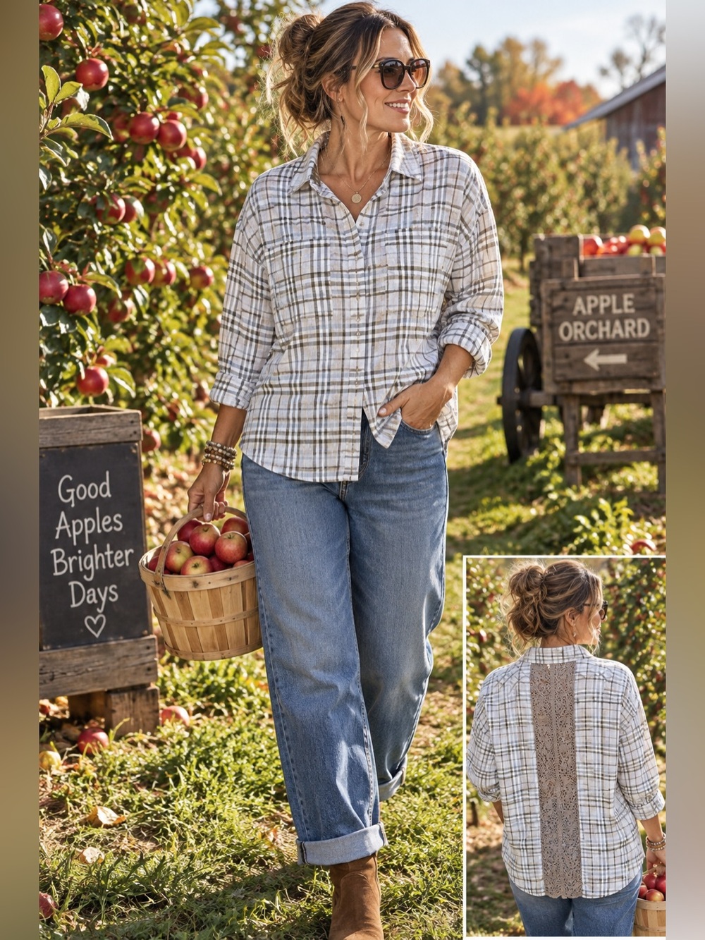 Hem & Thread Cream and Brown Plaid Button-Down Shirt